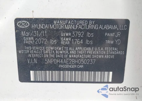 2011 Hyundai Elantra Gls из США, поврежденный, VIN 5NPDH4AE2BH050237